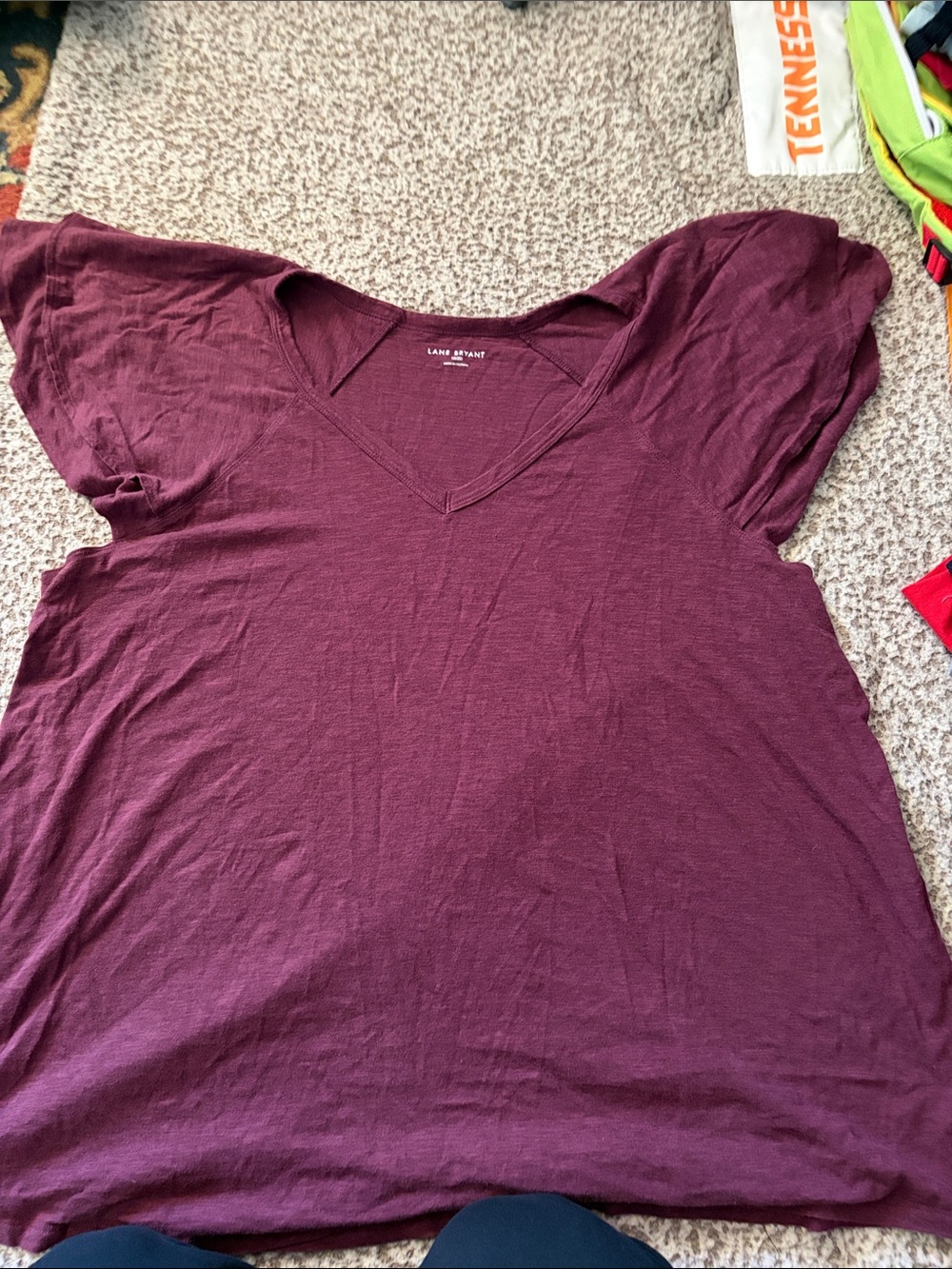 Lane Bryant V-Neck Short Sleeve Tee in Plum Wine
